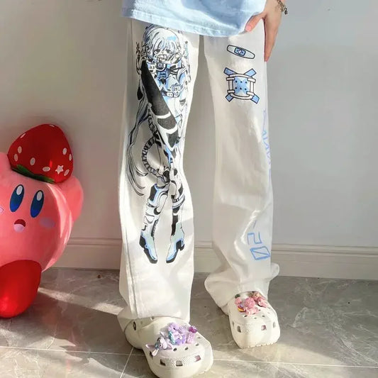 Y2K Anime Print Wide Leg Pants