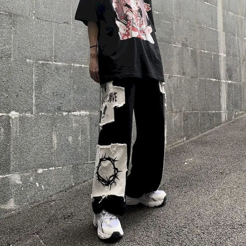 Gothic Anime Patch Cargo Pants