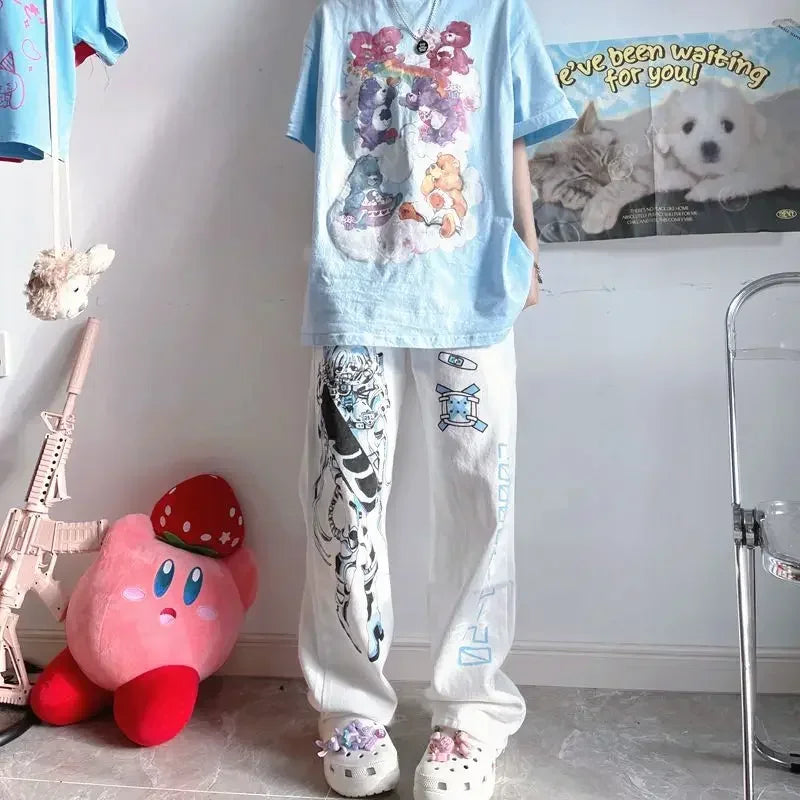Y2K Anime Print Wide Leg Pants