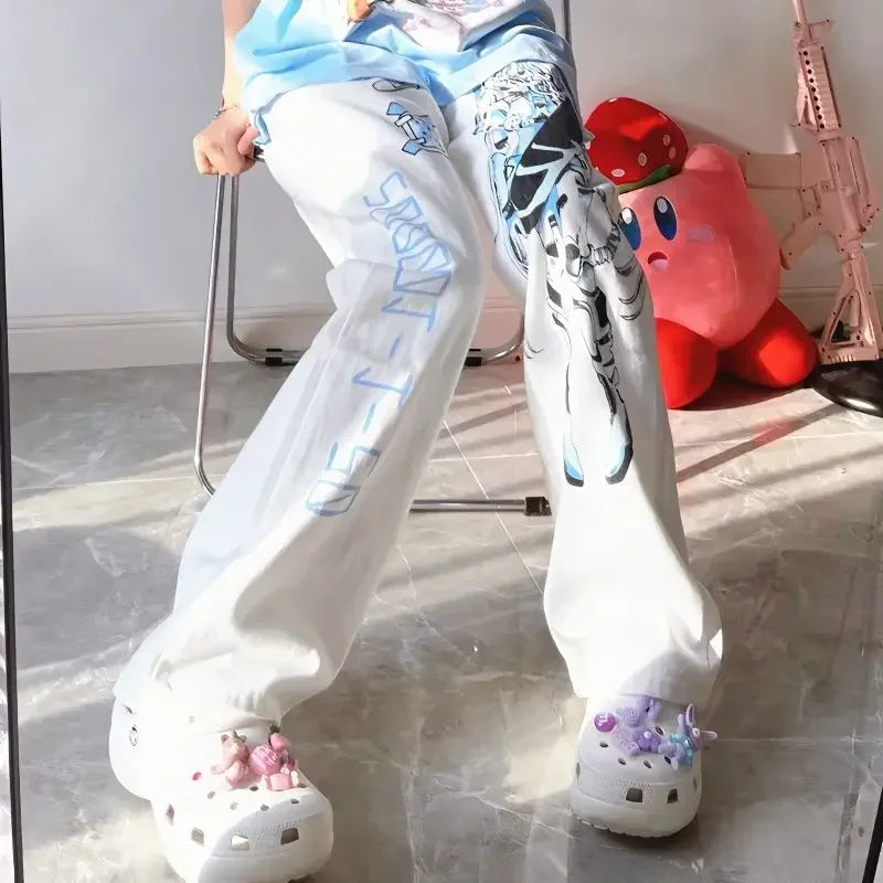 Y2K Anime Print Wide Leg Pants