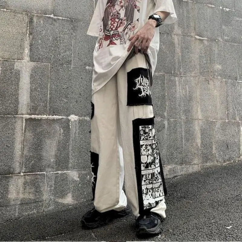 Gothic Anime Patch Cargo Pants