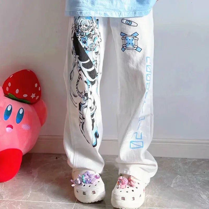 Y2K Anime Print Wide Leg Pants