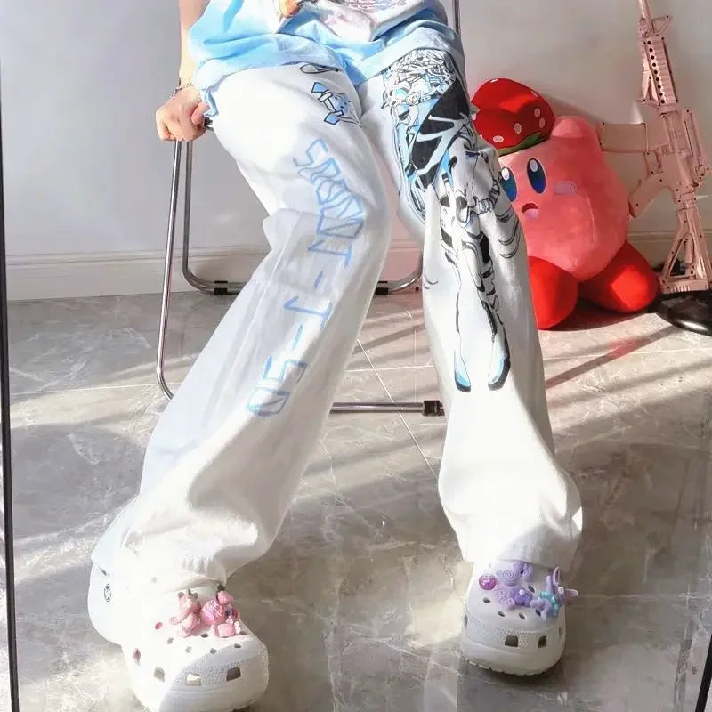 Y2K Anime Print Wide Leg Pants