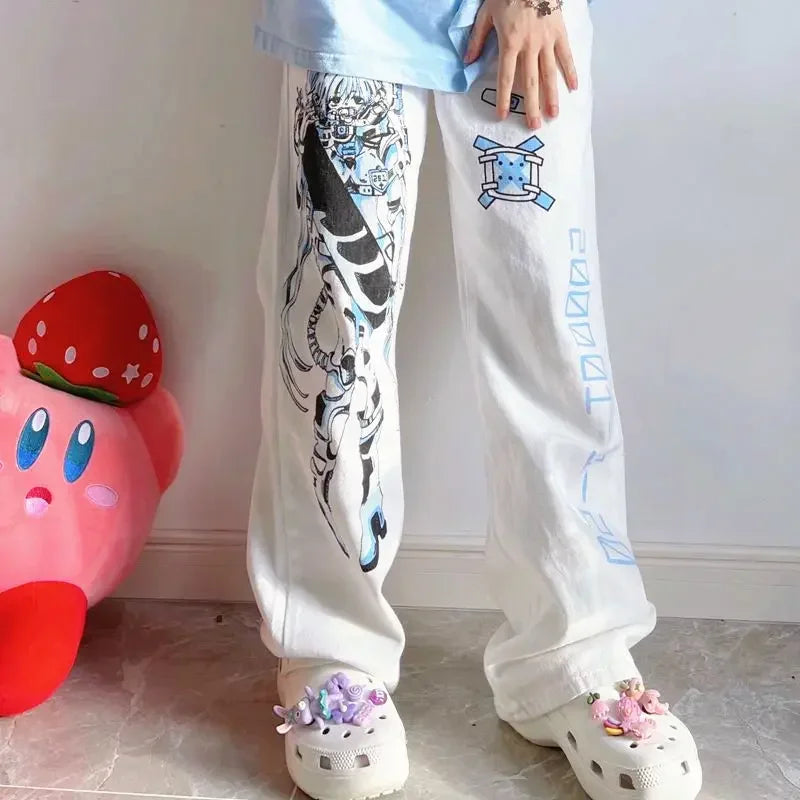 Y2K Anime Print Wide Leg Pants